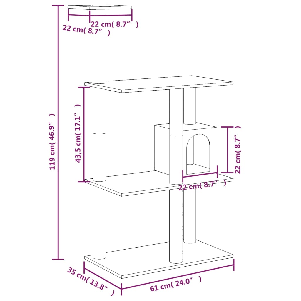 Albero Per Gatti Con Tiragraffi In Sisal 119 Cm