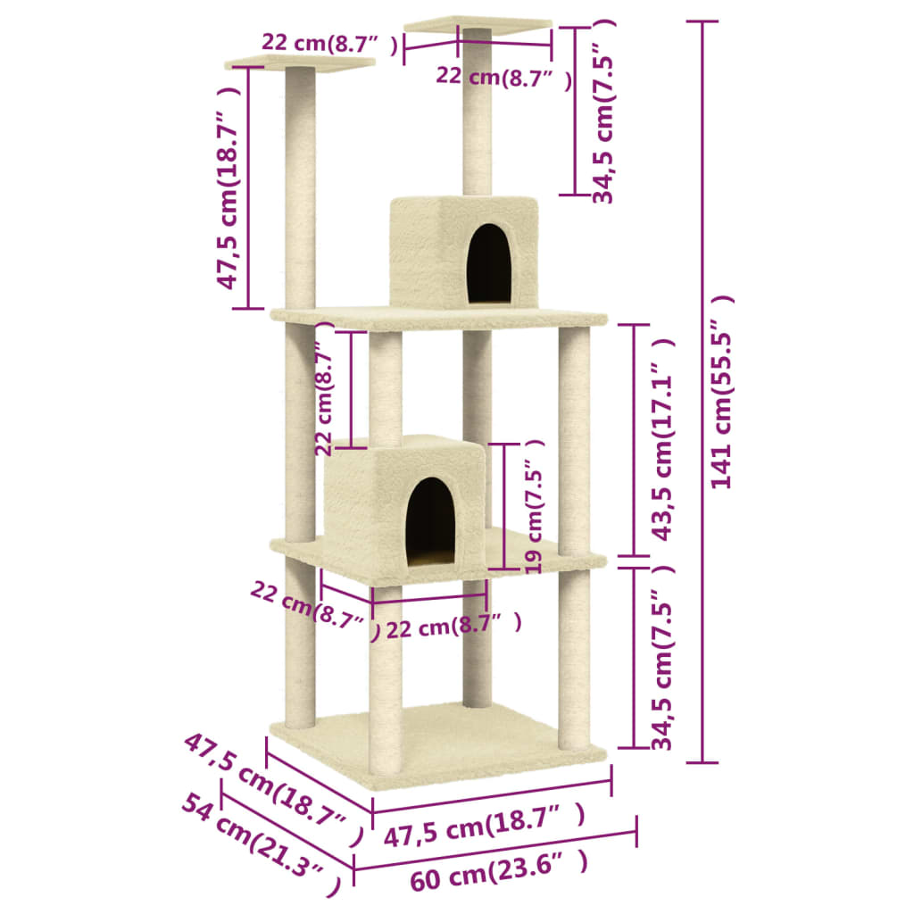 Albero Per Gatti Con Tiragraffi In Sisal 141 Cm