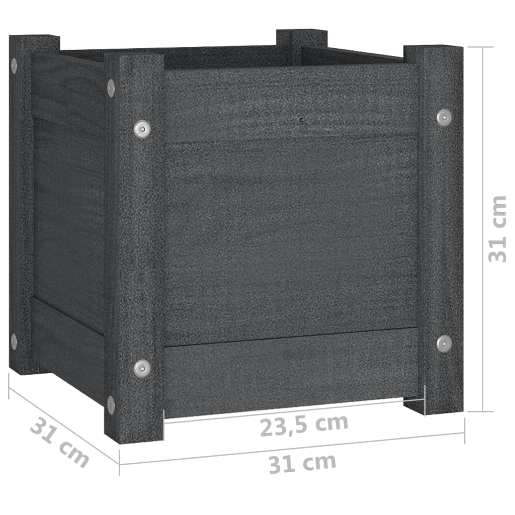 Fioriere Da Giardino 2 Pz Grigie 31X31X31 Cm In Legno Di Pino