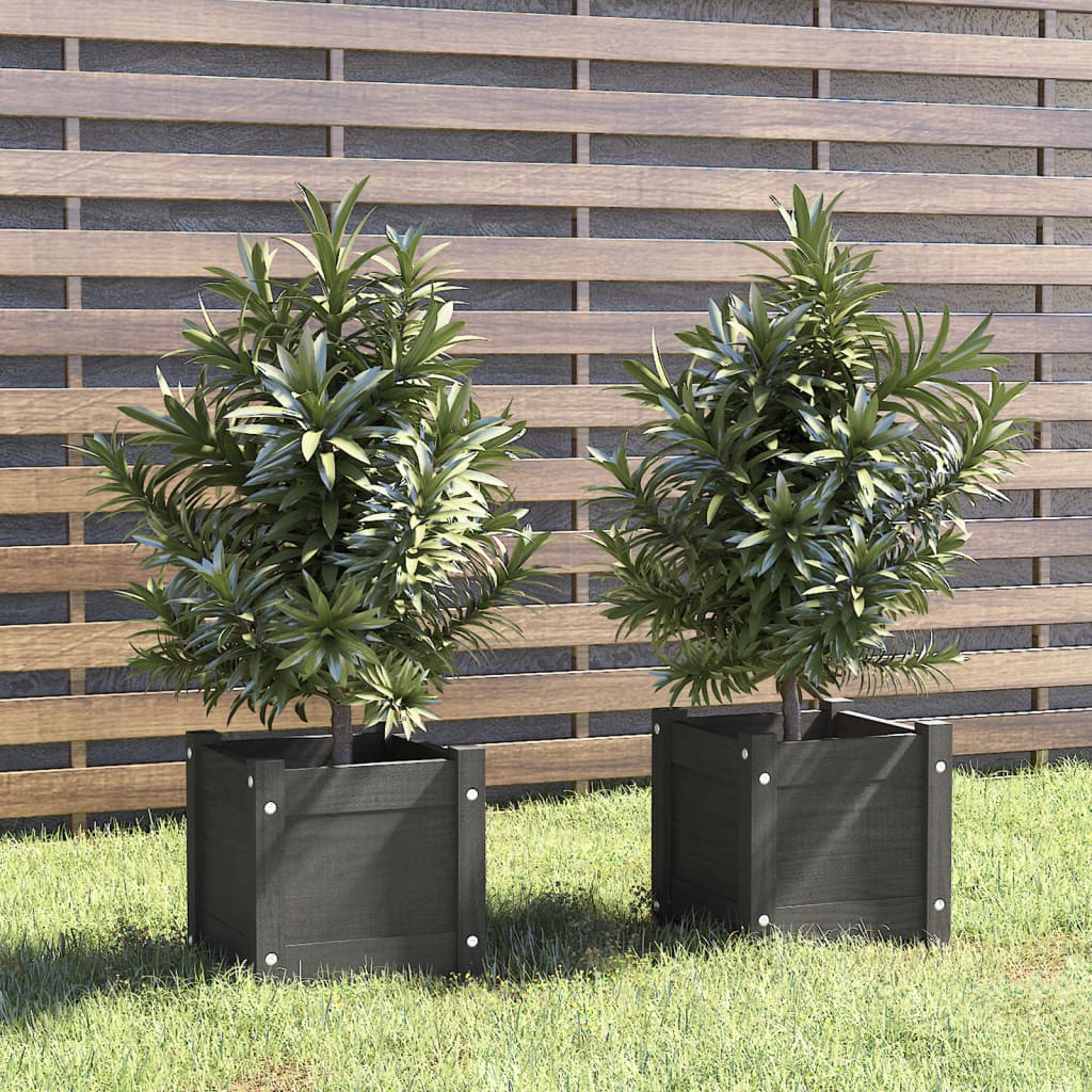 Fioriere Da Giardino 2 Pz Grigie 31X31X31 Cm In Legno Di Pino
