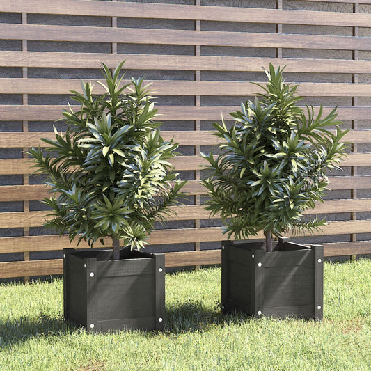 Fioriere Da Giardino 2 Pz Grigie 31X31X31 Cm In Legno Di Pino