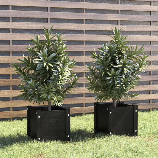 Fioriere Da Giardino 2 Pz Nere 31X31X31 Cm In Massello Di Pino