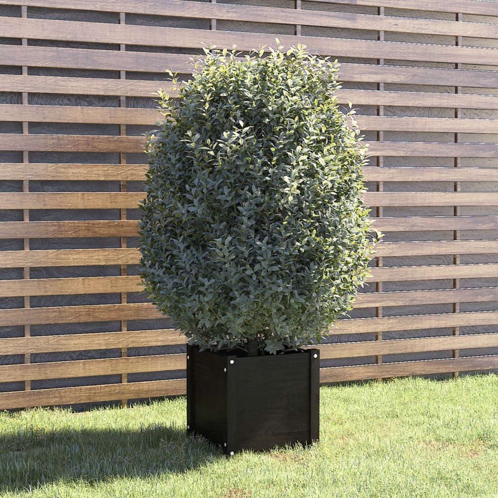 Fioriera Da Giardino Nera 40X40X40 Cm In Legno Massello Di Pino