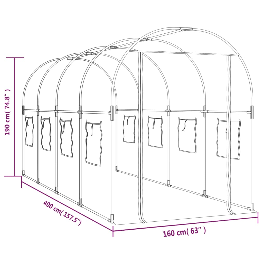 Serra Trasparente 160X400X190 Cm Pvc Acciaio Verniciato Polvere
