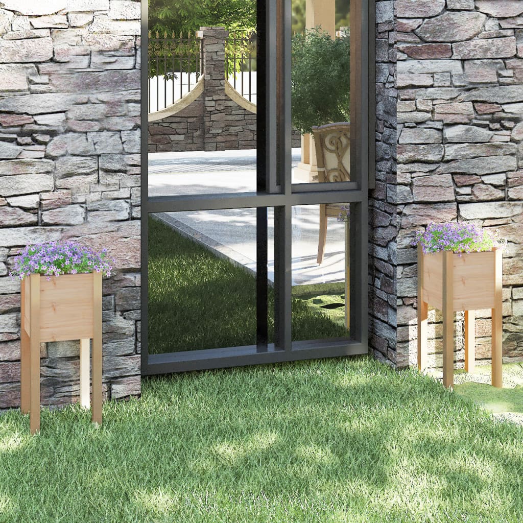 Fioriere Da Giardino 2 Pz Bianche 31X31X70 Cm In Legno Di Pino