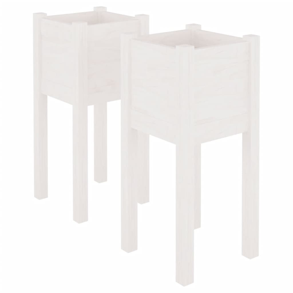 Fioriere Da Giardino 2 Pz Bianche 31X31X70 Cm In Legno Di Pino