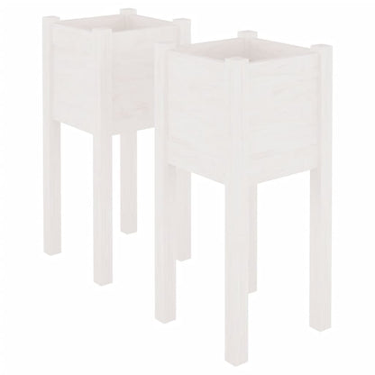 Fioriere Da Giardino 2 Pz Bianche 31X31X70 Cm In Legno Di Pino