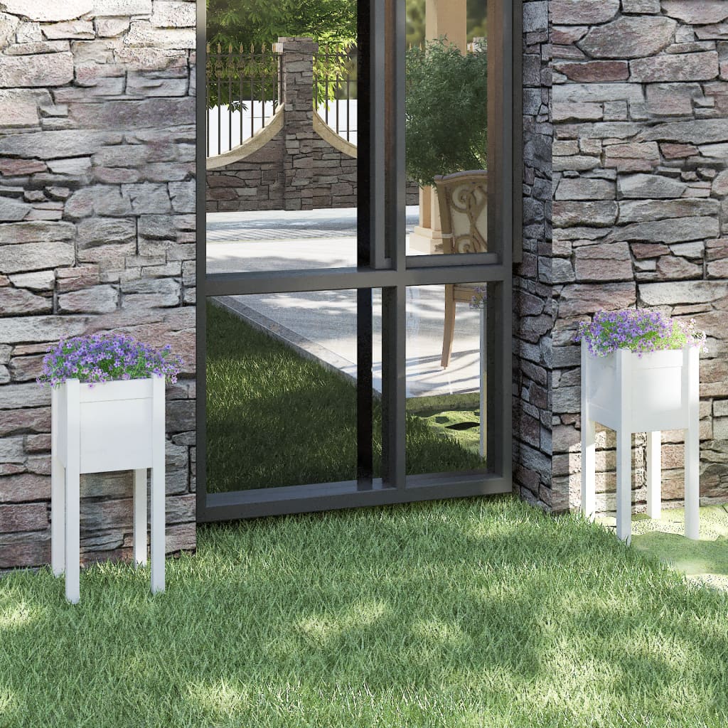 Fioriere Da Giardino 2 Pz Bianche 31X31X70 Cm In Legno Di Pino