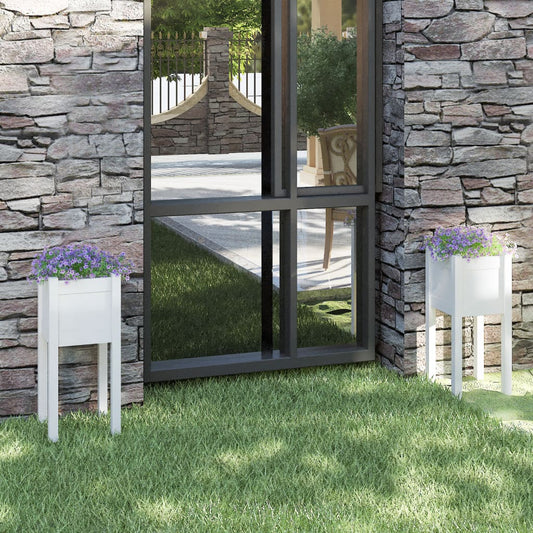 Fioriere Da Giardino 2 Pz Bianche 31X31X70 Cm In Legno Di Pino