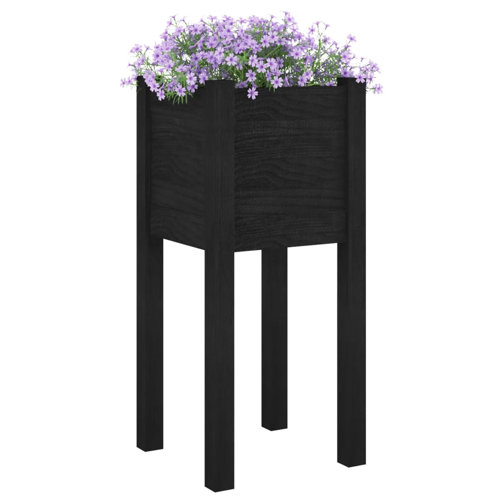Fioriera Da Giardino Nera 31X31X70 Cm In Legno Massello Di Pino