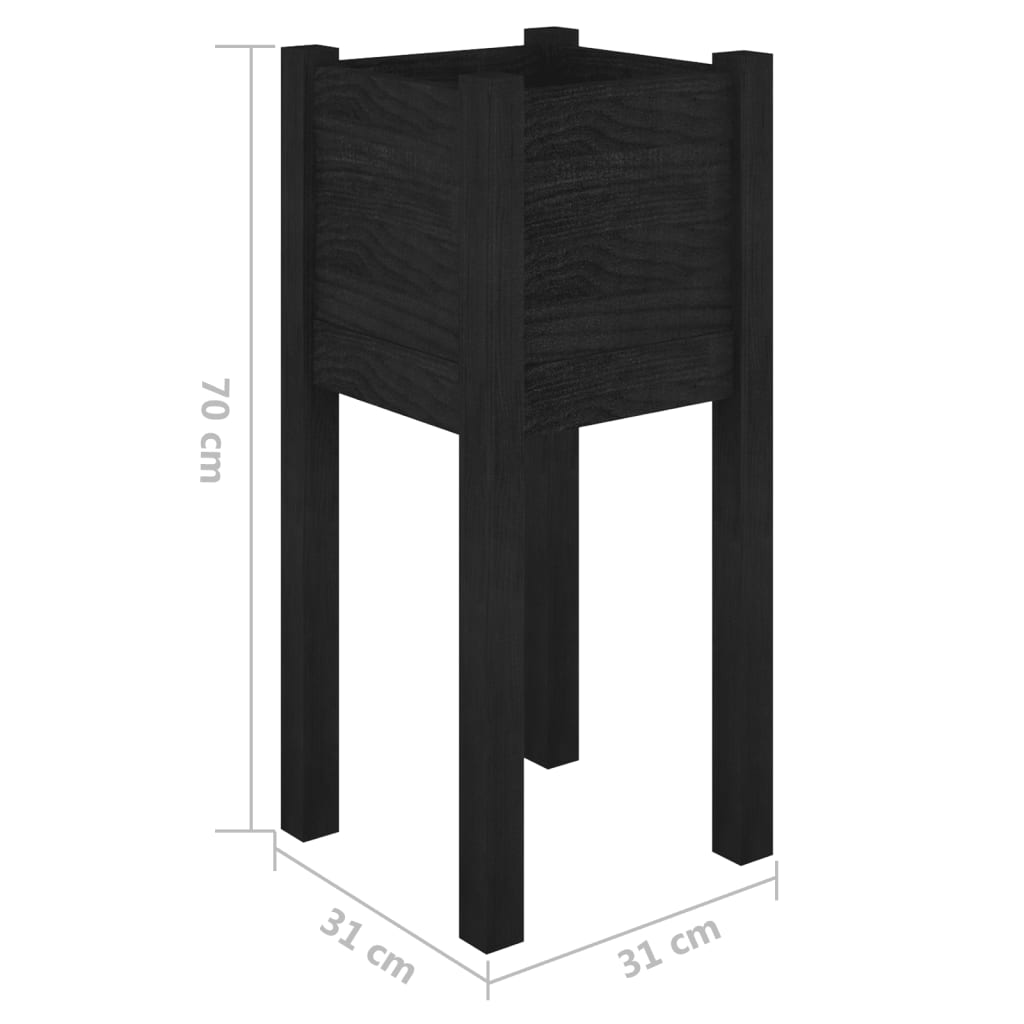 Fioriera Da Giardino Nera 31X31X70 Cm In Legno Massello Di Pino