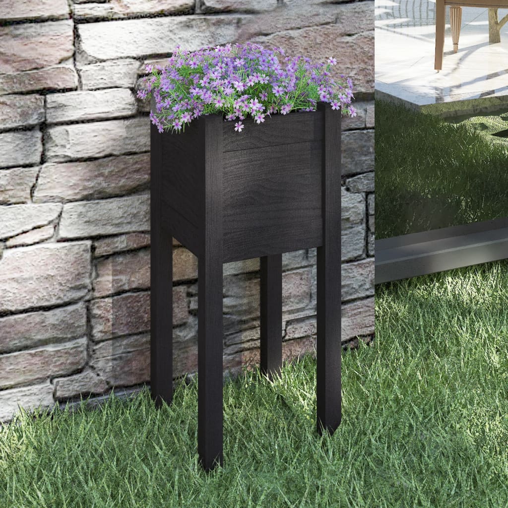 Fioriera Da Giardino Nera 31X31X70 Cm In Legno Massello Di Pino