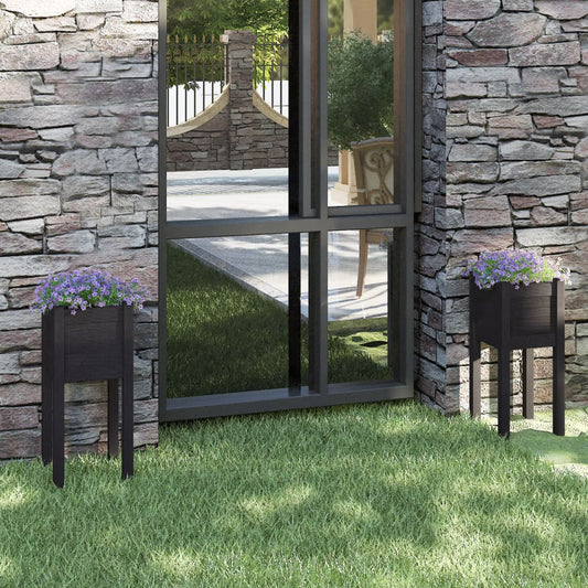 Fioriere Da Giardino 2 Pz Nere 31X31X70 Cm In Legno Di Pino