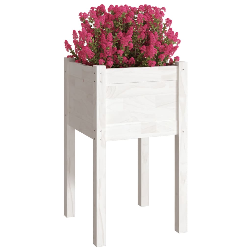 Fioriera Da Giardino Bianca 40X40X70 Cm Legno Massello Di Pino