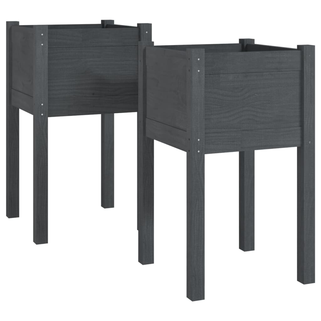 Fioriere Da Giardino 2 Pz Grigie 40X40X70 Cm In Legno Di Pino