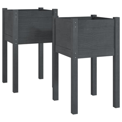 Fioriere Da Giardino 2 Pz Grigie 40X40X70 Cm In Legno Di Pino