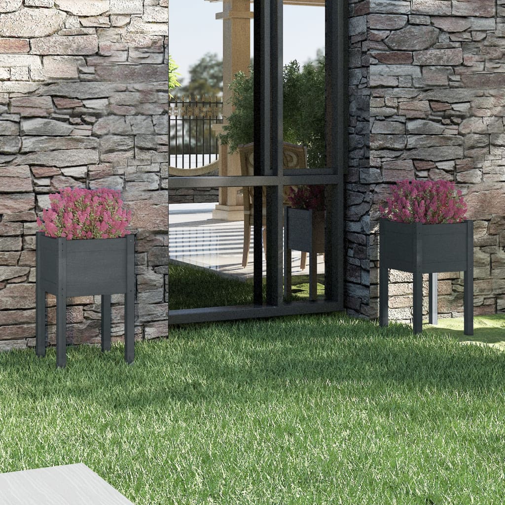 Fioriere Da Giardino 2 Pz Grigie 40X40X70 Cm In Legno Di Pino