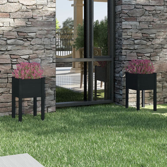 Fioriere Da Giardino 2 Pz Nere 40X40X70 Cm In Legno Di Pino
