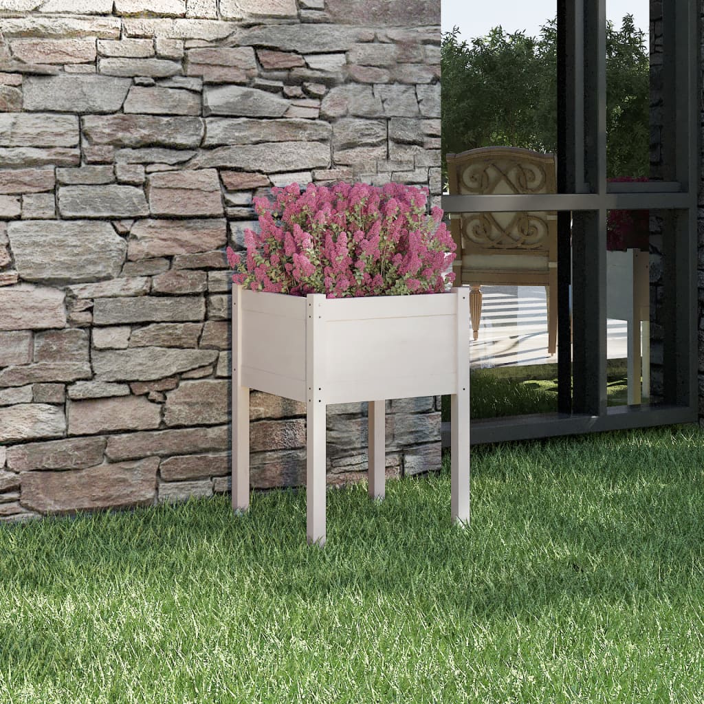 Fioriera Da Giardino Bianca 50X50X70 Cm Legno Massello Di Pino