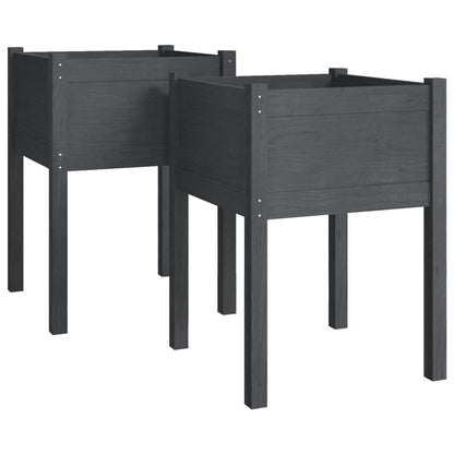 Fioriere Da Giardino 2 Pz Grigie 50X50X70 Cm Massello Di Pino