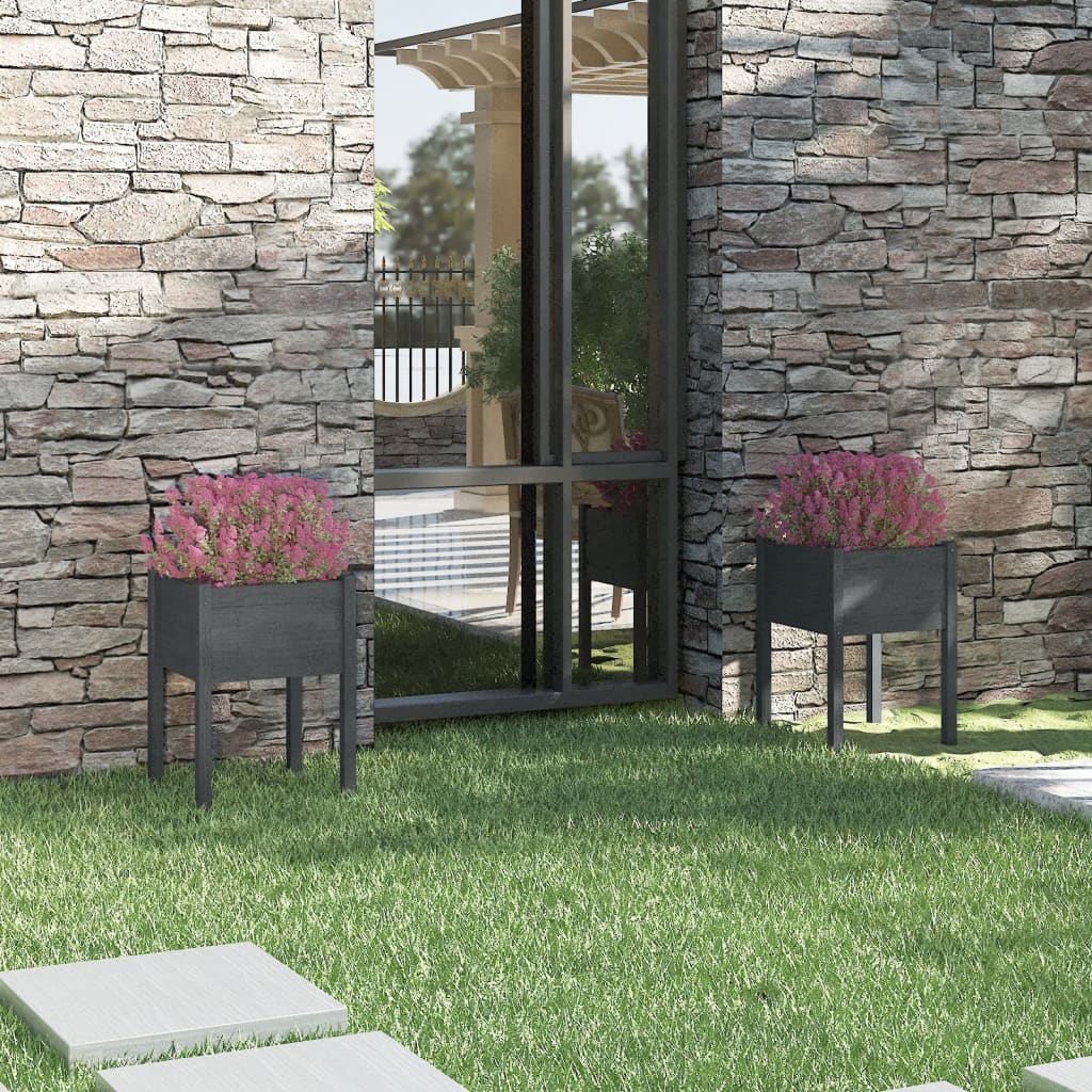 Fioriere Da Giardino 2 Pz Grigie 50X50X70 Cm Massello Di Pino