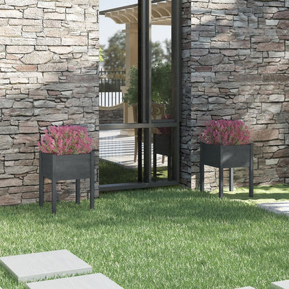 Fioriere Da Giardino 2 Pz Grigie 50X50X70 Cm Massello Di Pino