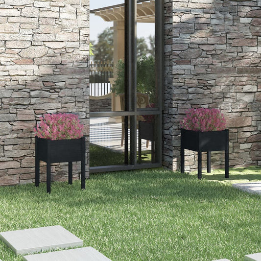 Fioriere Da Giardino 2 Pz Nere 50X50X70 Cm In Massello Di Pino