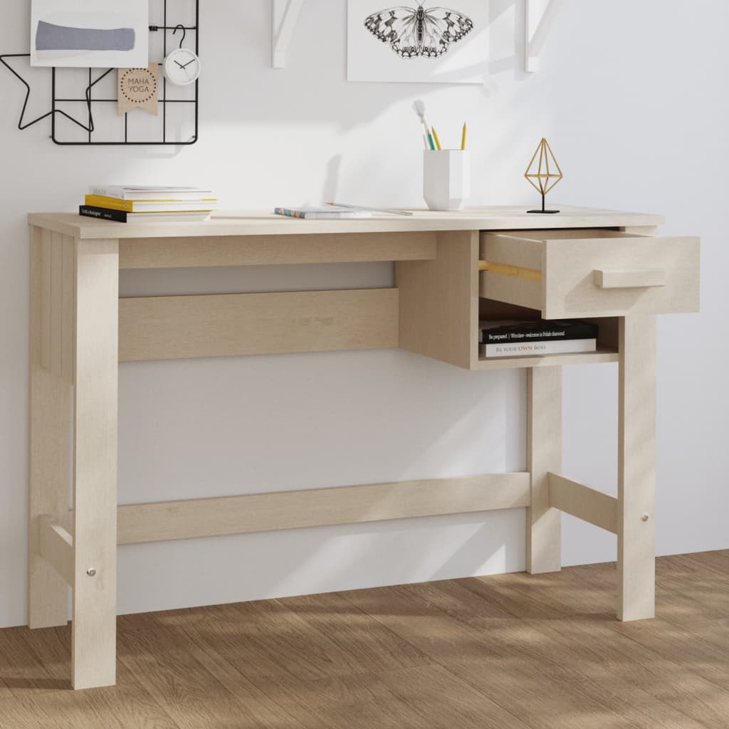Scrivania Hamar Ambra 110X40X75 Cm In Legno Massello Di Pino