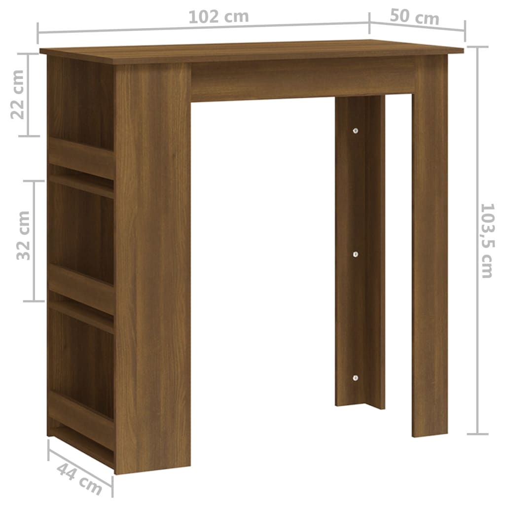 Tavolino Da Bar Con Ripiani Marrone Rovere 102X50X103,5 Cm