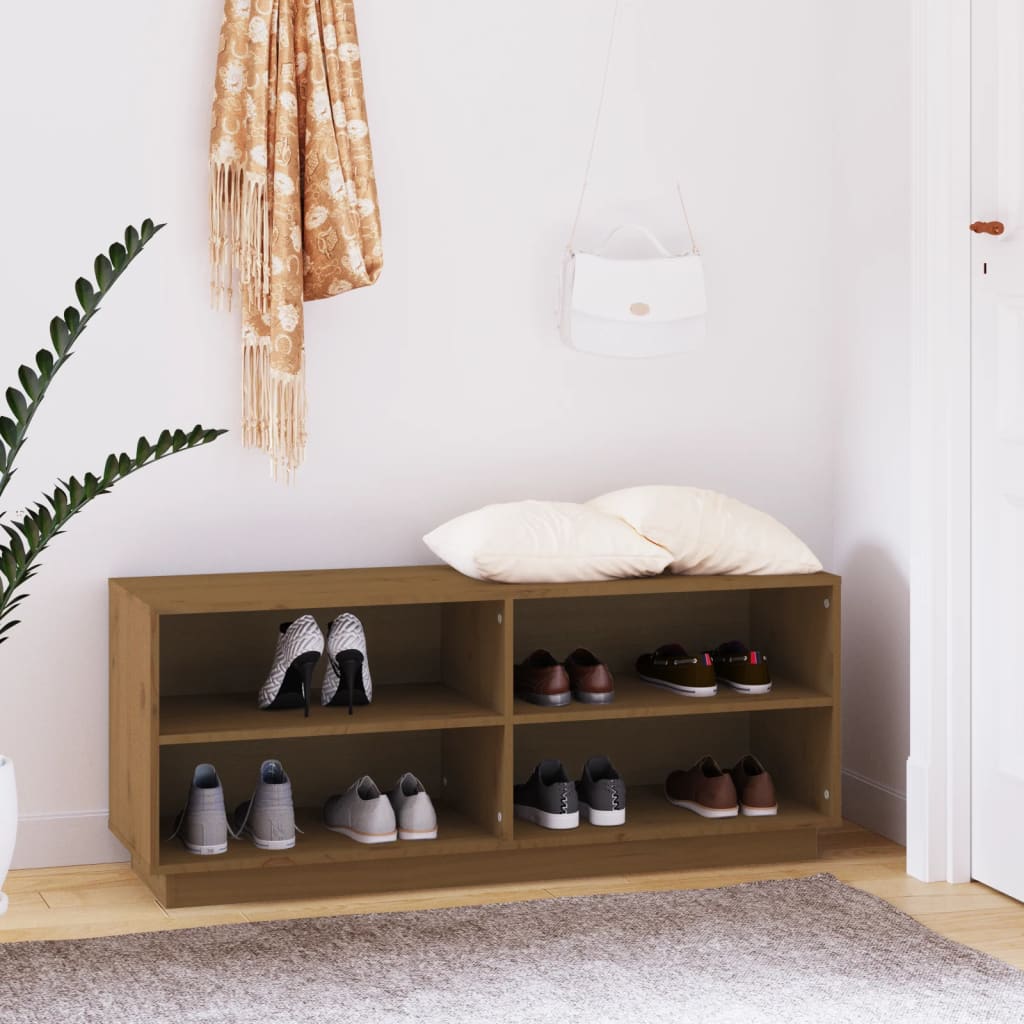 Scarpiera Nera 110X34X45 Cm In Legno Massello Di Pino