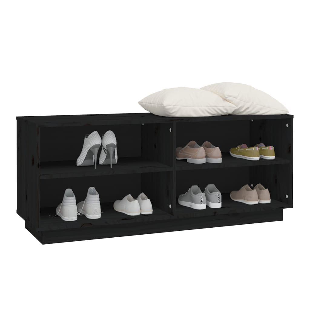Scarpiera Nera 110X34X45 Cm In Legno Massello Di Pino