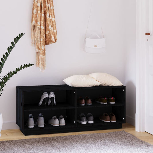 Scarpiera Nera 110X34X45 Cm In Legno Massello Di Pino