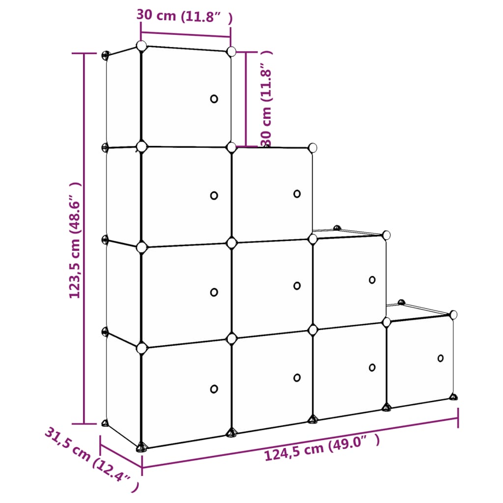 Scaffale Portaoggetti Per Bambini Con 10 Cubi Bianchi In Pp Bianco