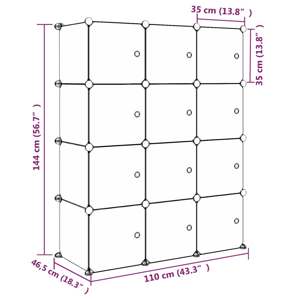 Scaffale Portaoggetti Per Bambini Con 12 Cubi In Pp