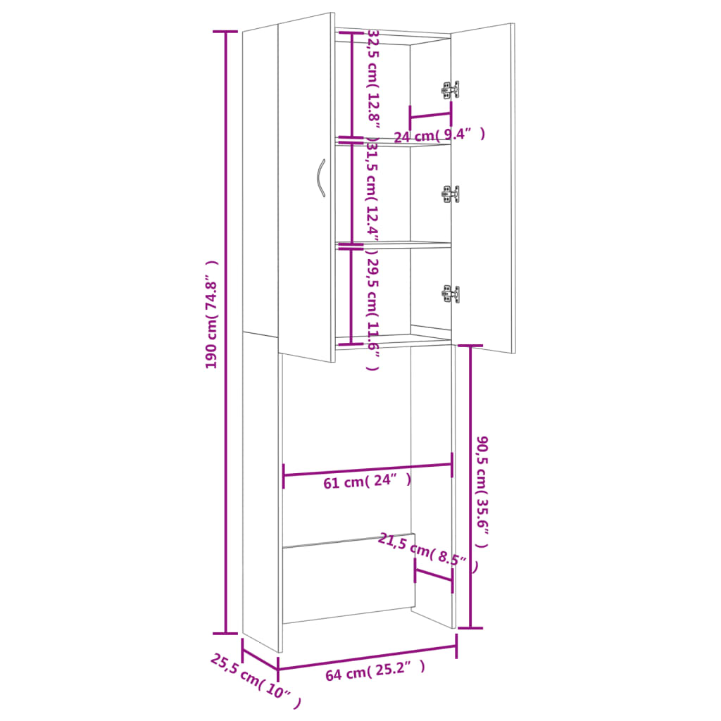 Mobile Per Lavatrice 64X25,5X190 Cm