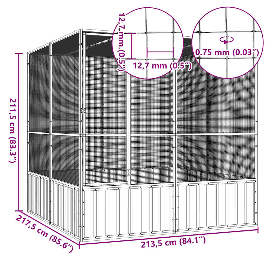 Gabbia Uccelli 213,5X217,5X211,5 Cm Acciaio Zincato