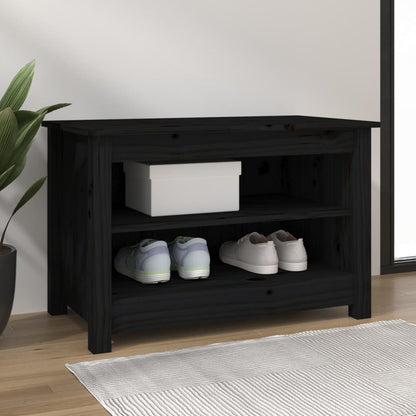 Scarpiera Nera 110X38X45,5 Cm In Legno Massello Di Pino