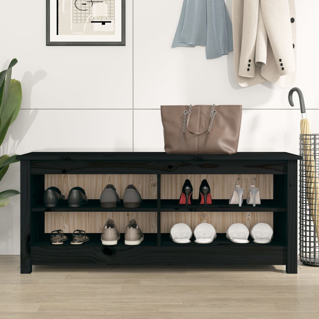 Scarpiera Nera 110X38X45,5 Cm In Legno Massello Di Pino