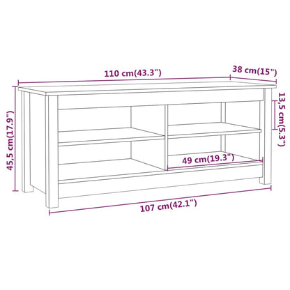 Scarpiera Nera 110X38X45,5 Cm In Legno Massello Di Pino