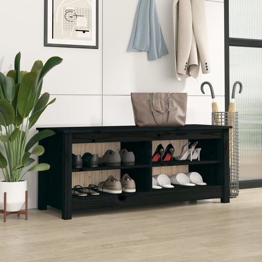 Scarpiera Nera 110X38X45,5 Cm In Legno Massello Di Pino
