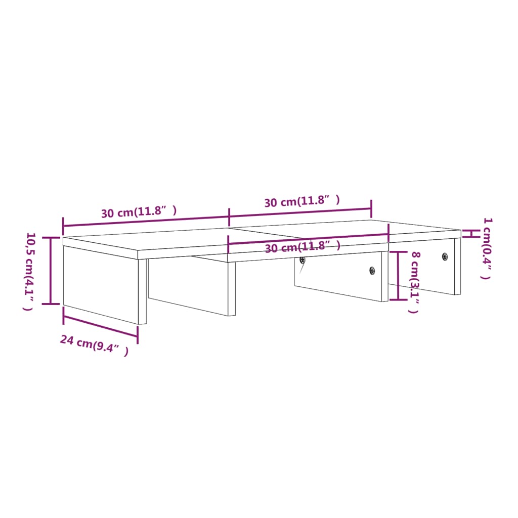 Supporto Per Monitor 60X24X10,5 Cm In Legno Massello Di Pino