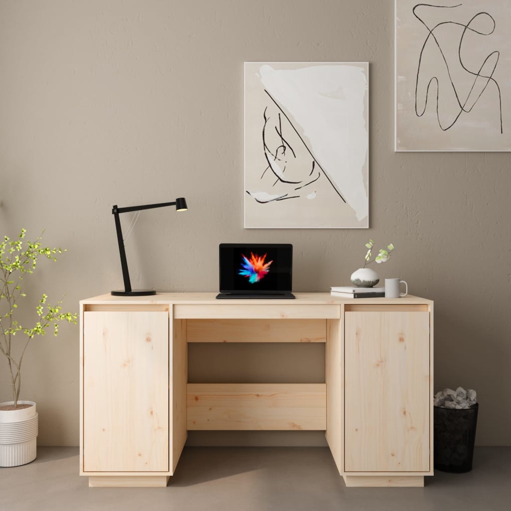 Scrivania Bianca 140X50X75 Cm In Legno Massello Di Pino