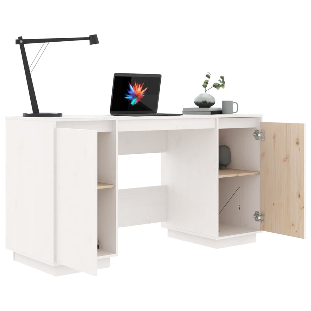 Scrivania Bianca 140X50X75 Cm In Legno Massello Di Pino