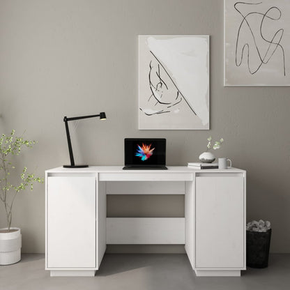 Scrivania Bianca 140X50X75 Cm In Legno Massello Di Pino