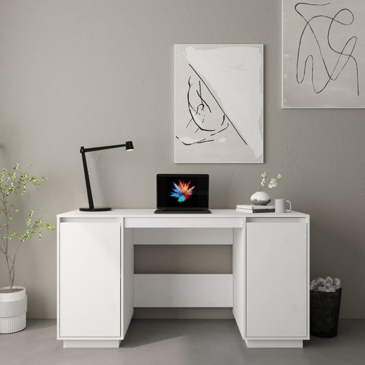 Scrivania Bianca 140X50X75 Cm In Legno Massello Di Pino