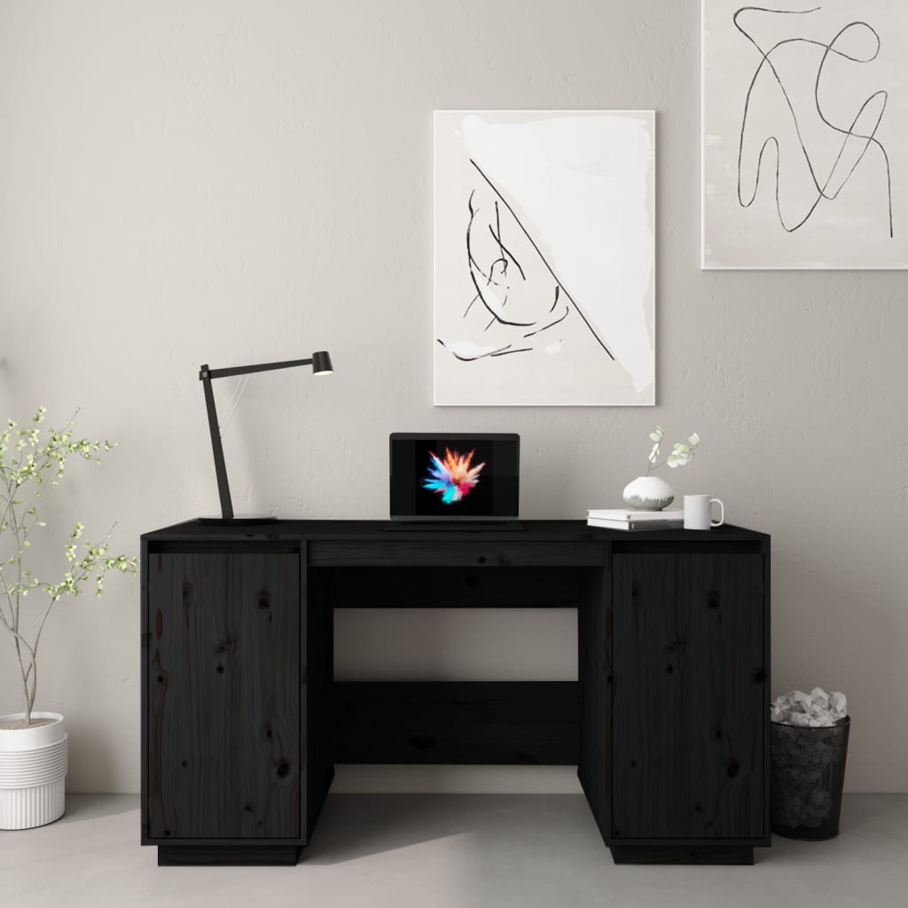 Scrivania Bianca 140X50X75 Cm In Legno Massello Di Pino