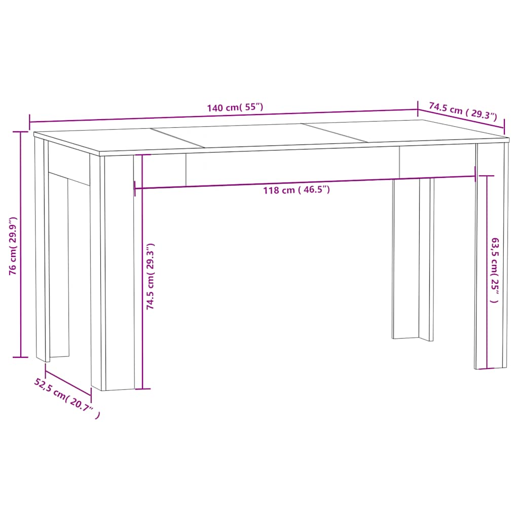 Tavolo Da Pranzo 140X74,5X76 Cm Legno Multistrato