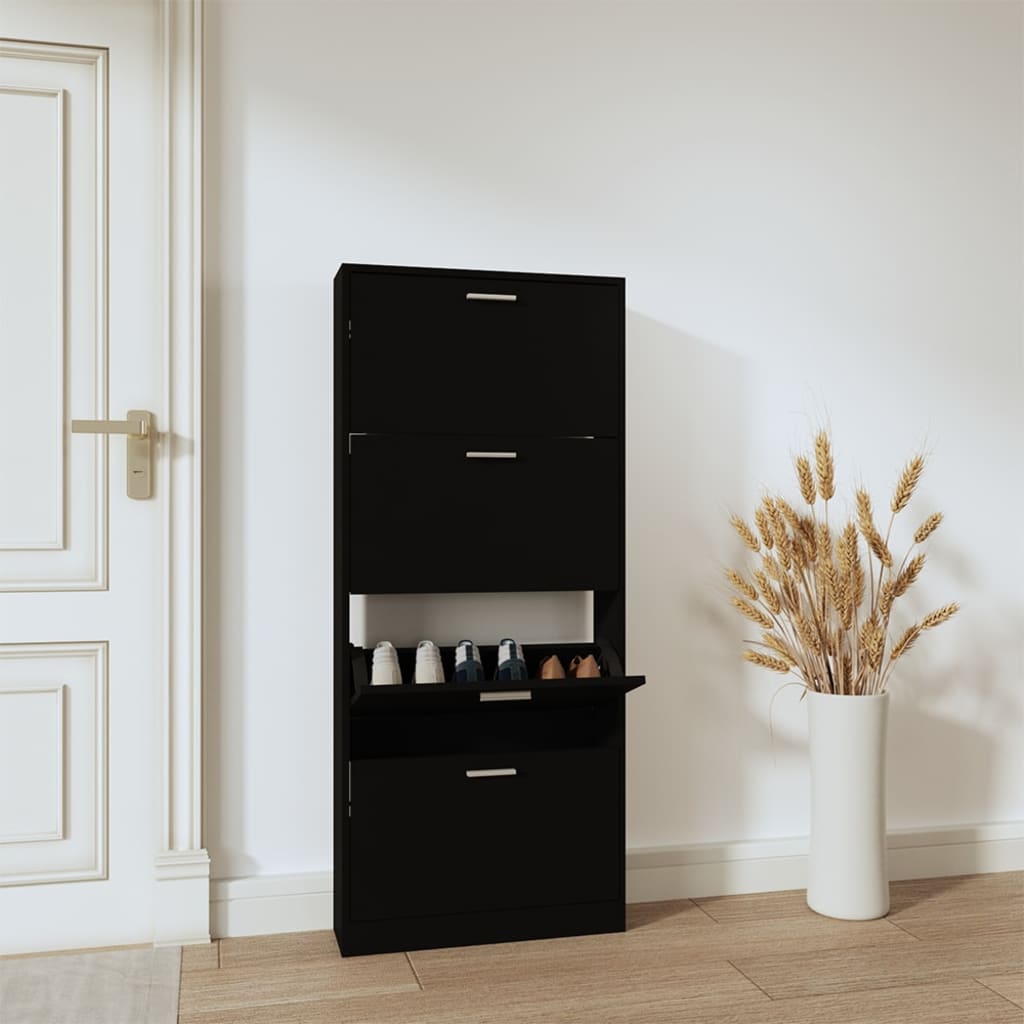 Scarpiera Nera 59X17X In Legno Multistrato