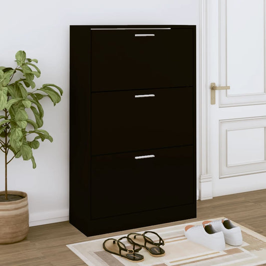 Scarpiera Nera 63X24X In Legno Multistrato Nero