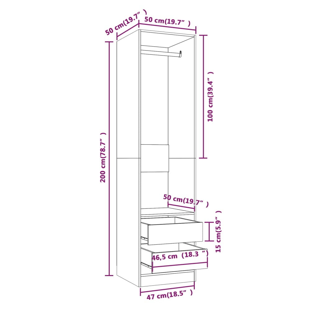 Armadio Con Cassetti Legno Multistrato Rovere Fumo